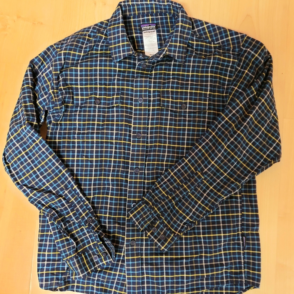 Patagonia Blue and Yellow Button Down Shirt